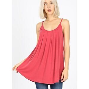 Pleated Spaghetti Top-Rose